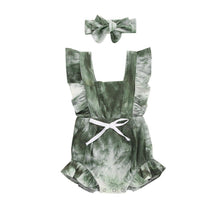 Load image into Gallery viewer, Luxury Modern New Printed Colorful Toddler Girls Rompers With Headband Ruffles Short Sleeve Printed Backless Jumpsuits
