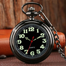 Load image into Gallery viewer, Noctilucent Fluorescent Open Face Arabic Numerals Quartz Pocket Watch Chain Luminous Pendant Jewelry Clock Gifts Men Women Kids
