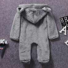 将图片加载到图库查看器，New Winter Trend Warm Newborn Baby Boy Solid Hooded Baby Romper Warm Coat Fleece Jumpsuit Infant Outwear For Boys And Girls
