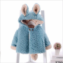 Load image into Gallery viewer, Baby Girl Einter Jacket Girl Cute Rabbit HoodedJacket Children's Wool Sweater Plus Thick Warm Plush For Kids
