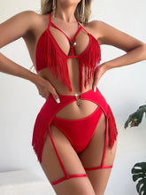 Load image into Gallery viewer, A3233 Fashionable Sexy Lingerie Women 3 PCS Sets Bra Thongs Red Sexy Lingerie Women With Tassels
