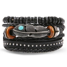 Load image into Gallery viewer, Vintage Black Bead Bracelets For Men Fashion Hollow Triangle Leather Bracelet &amp; Bangles Multilayer Wide Wrap Jewelry For Men and Women
