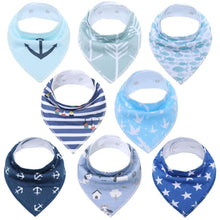 Load image into Gallery viewer, 8PCS/SET Comfortable Colorful 100% Organic Cotton Adjustable Snaps Bandana Saliva Bibs For Baby Boys &amp; Girls Kids
