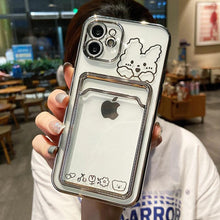 将图片加载到图库查看器，Ultra-light Transparent Photo Card Pocket Wallet Case For iPhone 13 11 12 14 Pro Max XS XR X 8 7 6S Plus Plating Cute Bear Rabbit Soft Phone Cover Cute Case with Card Holder Soft Cover

