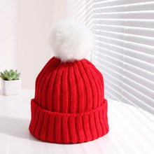 将图片加载到图库查看器，Winter Warm Baby Hat Fur Pompom Knitted Baby Hat Cap Infant Toddler Kids Hat Beanie In Modern Designer Style
