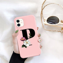 Load image into Gallery viewer, Initial Letter Silicon Phone Case For Iphone  12 Pro Max Retro Pink Flower Soft Back Cover Compatible With Iphone Case Soft Touch Cute Pink Silicone Back Cover For Iphone
