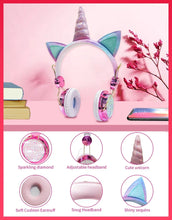 Load image into Gallery viewer, Cute Unicorn Headphones 3D Stereo Music Kids Headphones With Microphone Girls Cell Phone Children's Wired Headset Gamer Gift
