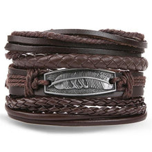 Load image into Gallery viewer, Vintage Black Bead Bracelets For Men Fashion Hollow Triangle Leather Bracelet &amp; Bangles Multilayer Wide Wrap Jewelry For Men and Women
