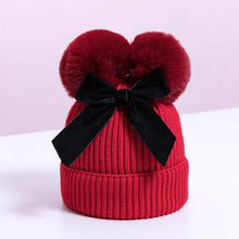 将图片加载到图库查看器，Luxury Modern Elegant New Girls Double Pompom Knitted Hat Warm Thicker Beanie Cap for Baby Girls In Winter elegant New Year Design
