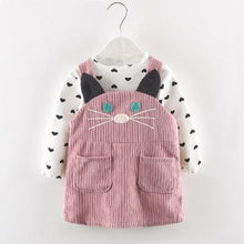 Load image into Gallery viewer, Modern Girls Clothes Sets Cotton Long Sleeves Dot T-shirt and Cat Strap Dress 2Pcs Baby Clothing Dress For Girls and Babies from 6-24months and Girls 3-4years
