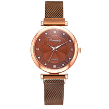 将图片加载到图库查看器，Fashion Set Women Watches Luxury Magnet Buckle Flower Rhinestone Watch Ladies Quartz Wrist Watch  WIth Bracelet In Set For Women and Girls

