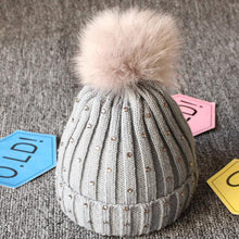 将图片加载到图库查看器，Fashion TrendBaby Girls Lovely Winter Warm Fur kintted Pompom Beanies Cap For Winter In Elegant Style
