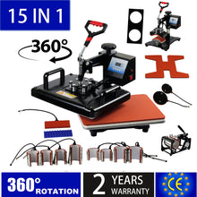 Load image into Gallery viewer, 15 in 1 Heat Press Machine/ Sublimation Machine Heat Press Printer for T-shirts Plates/Cap/Mug/Phone Covers/pen/football etc
