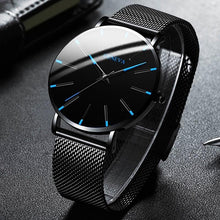 将图片加载到图库查看器，Minimalist Men's Fashion Ultra Thin Watch Simple Men Business Stainless Steel Mesh Belt Quartz Watch Relogio Masculino
