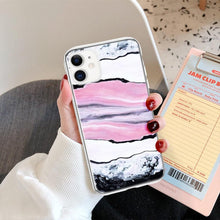 将图片加载到图库查看器，Fashion Marble Pattern Phone Case For iPhone 13 12 11 Pro Max 7 8 6 6S Plus X XR XS Max 12Mini 5 5S SE Cute Soft TPU Cover Full Body Protection with Raised Bezel
