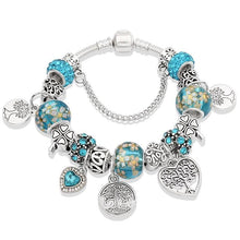 将图片加载到图库查看器，Elegant Modern Amazing Fashion New Luxury Silver Tree of Life Fashion Bracelet Green Leaf Crystal Charm Bracelet
