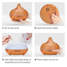 Load image into Gallery viewer, 550ml Aromatherapy Essential Oil Diffuser Wood Grain Remote Control Ultrasonic Air Humidifier Cool Mister with 7 Color LED Light Baby Bedroom, Waterless Auto Shut-Off, 7 Colors Lights Changing
