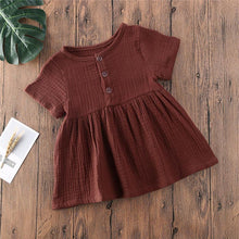 Load image into Gallery viewer, Kids Summer Cotton Linen Dress with Plain Short sleeve  Party A-line dress For Small Girls 1-3 Years
