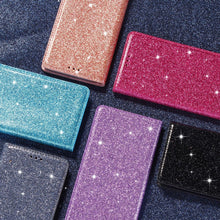 Load image into Gallery viewer, Glitter Leather Magnetic Flip Case for IPhone 14 13 11 12 Mini Pro Max Wallet Card Holder Cover Flip Shockproof Leather Wallet Case With Stand Silicone Bumper Cover
