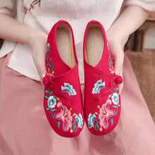 Load image into Gallery viewer, Veowalk Morning Glory Flower Embroidered Women's Canvas Ballet Flats Ladies Casual Comfort Denim Cotton Embroidery Shoes
