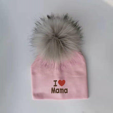 将图片加载到图库查看器，Newborn Cotton Hats Baby Pom Pom Childre Infant Hats For BabY Boys and Girls Wth Printed "I love mama " and " Design

