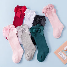 将图片加载到图库查看器，Baby Girls High Long Soft Cotton Lace Big Bow Knee Socks Toddlers Stretchable Material Excellent For Every Occasion
