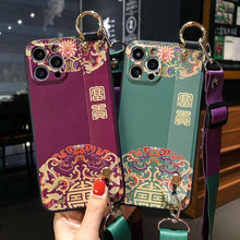 Load image into Gallery viewer, Ultra Luxury Case Cute Flower Design with Ring Kickstand Soft Crossbody Phone Cover for iPhone 13 14 Pro Max Case Fashion Crossbody Shoulder Strap Flower Leaf Phone Holder Cover for iPhone 12 11 X XR XS 7 8 Plus
