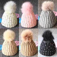 将图片加载到图库查看器，Fashion TrendBaby Girls Lovely Winter Warm Fur kintted Pompom Beanies Cap For Winter In Elegant Style
