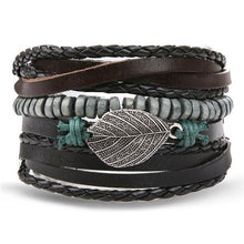 Load image into Gallery viewer, Vintage Black Bead Bracelets For Men Fashion Hollow Triangle Leather Bracelet &amp; Bangles Multilayer Wide Wrap Jewelry For Men and Women
