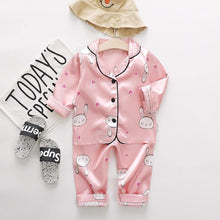 Load image into Gallery viewer, Luxury Modern Children's Pajamas Set Baby Suit Toddler Boys and Girls Ice Silk Satin Cartoon Printing Tops Pants Set Home Wear pajams for Kids
