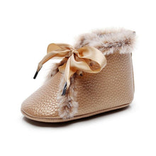 Load image into Gallery viewer, Baby PU Boots Winter Anti-slip Warm First Walkers Soft Soled Booties Toddler Bowknot Lace-up Shoes
