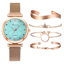 将图片加载到图库查看器，Fashion Set Women Watches Luxury Magnet Buckle Flower Rhinestone Watch Ladies Quartz Wrist Watch  WIth Bracelet In Set For Women and Girls
