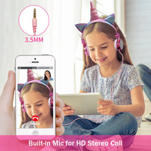 Load image into Gallery viewer, Cute Unicorn Headphones 3D Stereo Music Kids Headphones With Microphone Girls Cell Phone Children's Wired Headset Gamer Gift
