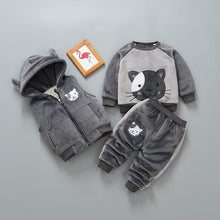 Load image into Gallery viewer, Baby Clothes Winter Thick And Warm Three-piece Cartoon Bear And Fox Printed Sweater Hooded Baby Girl Clothing Set Sweater and Pants
