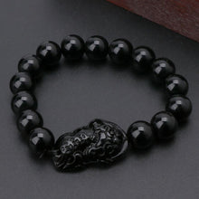 将图片加载到图库查看器，Obsidian Stone Beads Bracelet For Men and Women Unisex Wristband Gold Black Pixiu Wealth and Good Luck Bracelet Design
