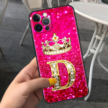 Load image into Gallery viewer, Pink Shiny Letter Phone Case For Iphone 11 7 Pro Xr X Xs Max 6 6s 8 Plus Glitter Rhinestone Phone Cover Soft Cover Shockproof Glitter Sparkle Case Girly Women Protective Pink Cover
