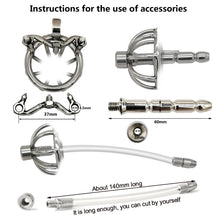 Load image into Gallery viewer, Happygo Stainless Steel Chastity Device with Urethral Catheter and Anti-Shedding Ring,Cock Cage,Penis Ring,S055-2
