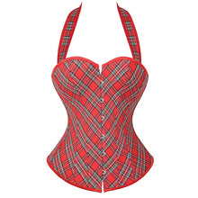 Load image into Gallery viewer, Sexy Women's Red Plaid Overbust Straps Corset Waist Cincher Outwear Halter Bustier with G-string Plus Size S-6XL
