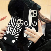 Load image into Gallery viewer, Cute 3D Little Ear Silicone Phone Case For Iphone 13 Pro Max X Xr Xs 11 12 Pro Max Cartoon Dog 3D Cartoon Puppy Black And White Color Cute Cover
