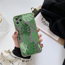 Load image into Gallery viewer, Green Leaves Plant Flower Phone Case for iphone 11 12 13 14 Pro Max Hard Back Shockproof Cover Floral Tropical Design with Slim Glossy Green Palm Leaves Pattern Case

