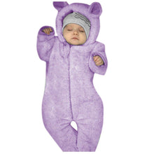 将图片加载到图库查看器，New Winter Trend Warm Newborn Baby Boy Solid Hooded Baby Romper Warm Coat Fleece Jumpsuit Infant Outwear For Boys And Girls
