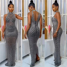 Load image into Gallery viewer, Wholesale Long Sleeve v Neck Rhinestone Party Dress Black Maxi Dress Women Evening Dresses
