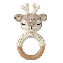 Load image into Gallery viewer, BPA Free Baby Wooden Teether Crochet Rattle Toy for Newborns
