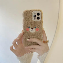 Load image into Gallery viewer, Cute Furry Fluffy Brown Bear Phone Case For iPhone 11 12 13 Pro Max 6 7 8 Plus X XS Max XR SE 2020  Winter Plush Warm Soft Cover  Autumn and Winter Shockproof Full Case Cover
