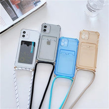 Load image into Gallery viewer, Transparent Wallet Case for iPhone 13 12 11 Pro Xs Max Shockproof Card Crossbody Lanyard Rope Strap Cover Transparent Soft Case Necklace Phone Cover Colorful Case &amp; Adjustable Strap
