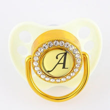 Load image into Gallery viewer, Modern Luxury Diamond Initials Letter Rhinestone Black Baby Pacifier/ Nipple For Baby Boys and Baby Girls Kids
