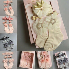 Load image into Gallery viewer, 4PCS/SET Newborn Baby Girl Socks Ankle Princess Anti Slip Socks+Headband+Hair Pin For Baby
