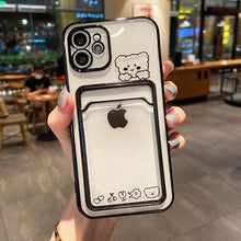 将图片加载到图库查看器，Ultra-light Transparent Photo Card Pocket Wallet Case For iPhone 13 11 12 14 Pro Max XS XR X 8 7 6S Plus Plating Cute Bear Rabbit Soft Phone Cover Cute Case with Card Holder Soft Cover
