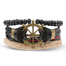 Load image into Gallery viewer, Vintage Black Bead Bracelets For Men Fashion Hollow Triangle Leather Bracelet &amp; Bangles Multilayer Wide Wrap Jewelry For Men and Women
