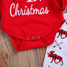 Load image into Gallery viewer, Casual New Baby Boy/Girl  First Christmas printed Clothes Romper Trousers Hat Outfit Set
